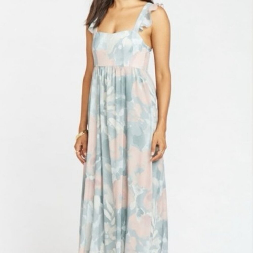 Show Me Your Mumu Reese Ruffle Sage I Do Floral June Maxi Dress Sz Med